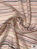 Horizontal Brushstroke Striped Printed Silk Chiffon - Grape / Navy / Yellows