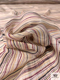 Horizontal Brushstroke Striped Printed Silk Chiffon - Grape / Navy / Yellows