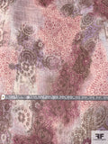 Bohemian Cloudy Printed Crinkled Silk Chiffon - Sangria Purples / Lavender