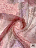 Bohemian Cloudy Printed Crinkled Silk Chiffon - Sangria Purples / Lavender