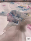 Italian Dreamy Floral Printed Silk Chiffon - Orchid Pink / Blue / Lightest Blush