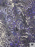 Animal Pattern Printed Silk Chiffon - Shades of Purple / Navy / Off-White