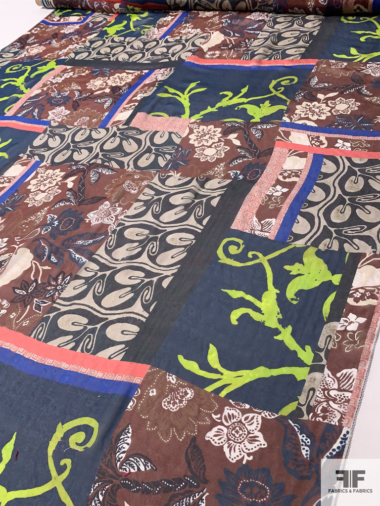 Italian Patchwork-Look Collage Printed Fine Silk Chiffon - Multicolor ...