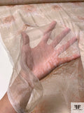 Italian Subtle Ethnic Printed Crinkled Silk Chiffon - Tan / Dusty Peach / Pink