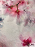 Large-Scale Hazy Floral Printed Crinkled Silk Chiffon - Magenta / Smoky Black / Ivory