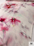 Large-Scale Hazy Floral Printed Crinkled Silk Chiffon - Magenta / Smoky Black / Ivory