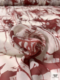 Abstract Splatter Printed Silk Chiffon - Maroon / Ivory