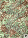 Antiquated Paisley Printed Silk Chiffon - Summer Green / Browns / Black