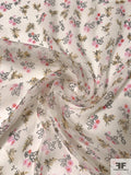 Ditsy Floral Branches Printed Crinkled Silk Chiffon - Pink / Red / Tan / Black / Ivory