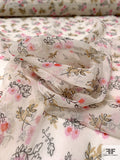Ditsy Floral Branches Printed Crinkled Silk Chiffon - Pink / Red / Tan / Black / Ivory