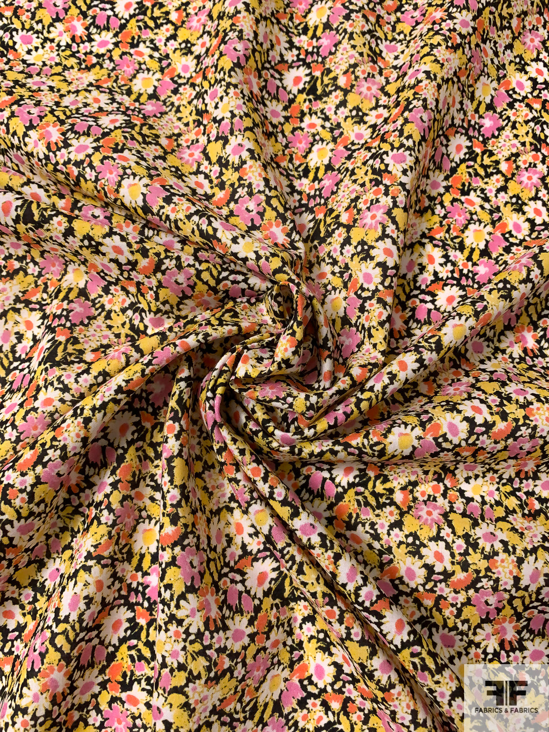 Italian Ditsy Floral Printed Cotton Lawn - Yellow/Pink/Coral/Black