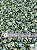 Italian Ditsy Floral Printed Cotton Lawn - Moss Green / Evergreen / Baby Blue