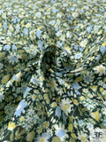 Italian Ditsy Floral Printed Cotton Lawn - Moss Green / Evergreen / Baby Blue