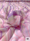 Groovy Circle Striations Printed Silk and Cotton Voile - Lavender / Lilac / Pink / Oatmeal