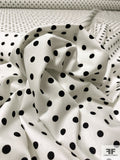 Small Polka Dot Printed Cotton Shirting - Off-White / Black