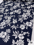 Floral Printed Cotton Lawn - Navy / Off-White / Grey