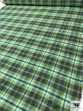 Plaid Lightweight Linen Blend Voile - Evergreen / Lime / Turquoise