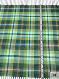 Plaid Lightweight Linen Blend Voile Panel - Evergreen / Lime / Turquoise