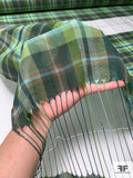 Plaid Lightweight Linen Blend Voile Panel - Evergreen / Lime / Turquoise