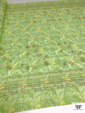 Paisley Printed Cotton Lawn with Gold Thread Embroidery - Shades of Green / Yellow / Gold