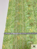 Paisley Printed Cotton Lawn with Gold Thread Embroidery - Shades of Green / Yellow / Gold