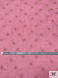 Cotton Batiste with Gold Threadwork Embroidery in Floral Design - Bubblegum Pink / Gold