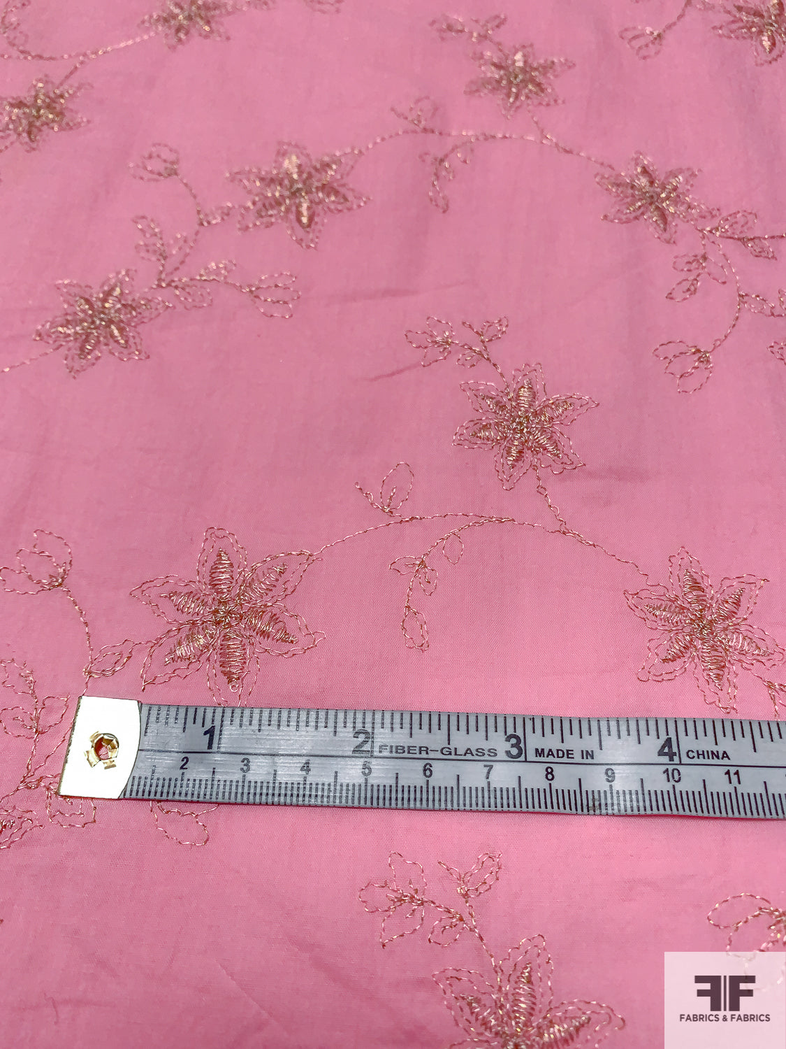 Cotton Batiste with Gold Threadwork Embroidery in Floral Design ...