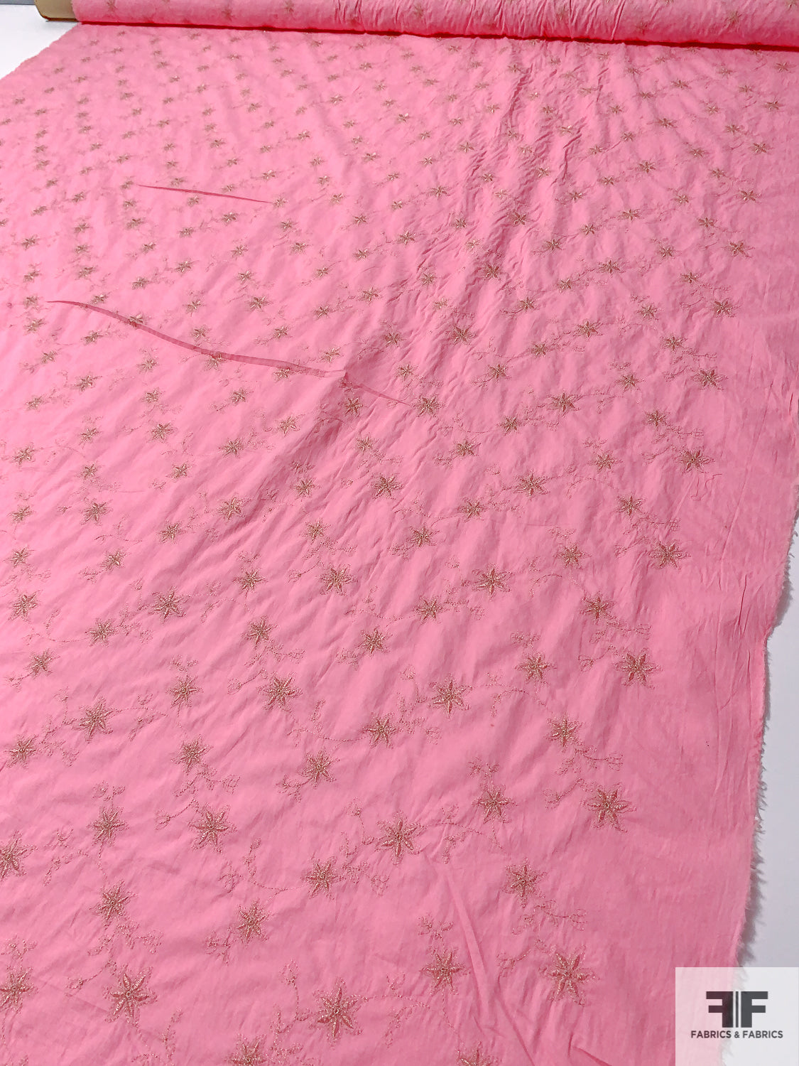 Cotton Batiste with Gold Threadwork Embroidery in Floral Design ...