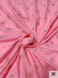 Cotton Batiste with Gold Threadwork Embroidery in Floral Design - Bubblegum Pink / Gold