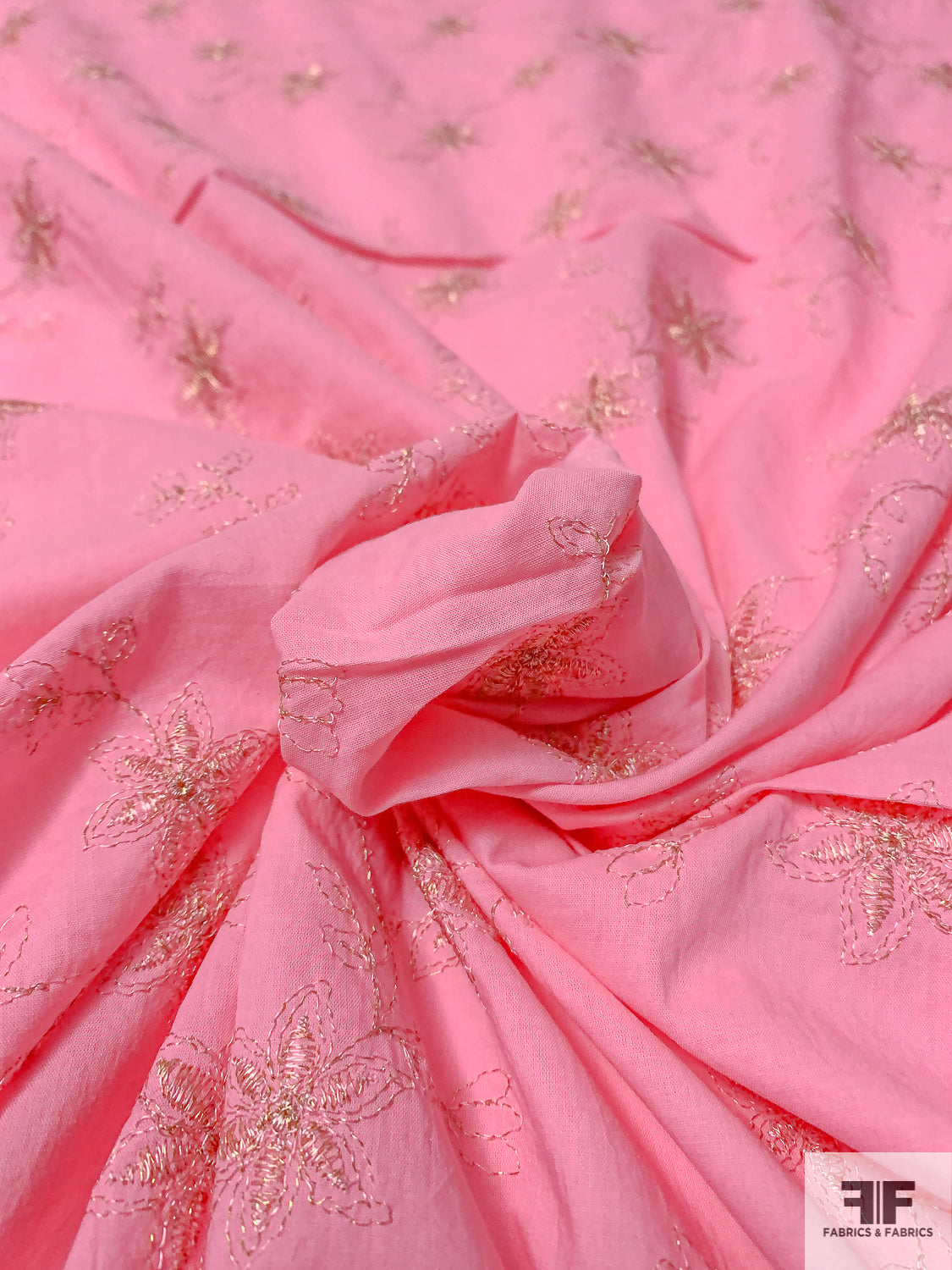 Cotton Batiste with Gold Threadwork Embroidery in Floral Design ...