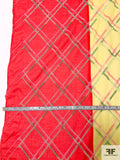 Cotton Voile with Diagonal Plaid Embroidered Design and Border Color Contrast - Bright Yellow / Pink / Green