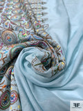 Boho Chic Double Border Pattern Embroidered Silk and Cotton Voile - Minty Seafoam / Mulitcolor