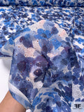Watercolor Floral Printed Embroidered Eyelet Cotton Voile - Shades of Blue / White
