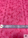 Intricate Floral Embroidered Lurex Threadwork on Cotton Eyelet Voile - Berry Pink