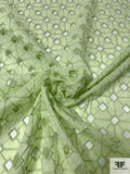 Geometric Lattice Embroidered Eyelet Cotton Voile - Pastel Lime