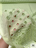 Geometric Lattice Embroidered Eyelet Cotton Voile - Pastel Lime