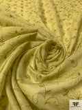 Intricate Floral Embroidered Lurex Threadwork on Cotton Eyelet Voile - Light Olive Green
