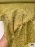 Intricate Floral Embroidered Lurex Threadwork on Cotton Eyelet Voile - Light Olive Green