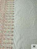 Boho Chic Double Border Pattern Embroidered Silk and Cotton Voile - Light Mint / Multicolor