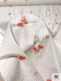 Vertical Striped Cotton Shirting with Ditsy Floral Embroidery - Off-White / Tan / Orange