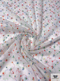 Multicolor Floral Finely Embroidered Cotton Gauze - White / Multicolor