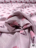 Extra Fine Pinstriped Cotton Shirting with Woven Fil Coupé Tulips - Dusty Rose / Plum / White