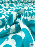 Bold Damask Printed Cotton-Silk Voile - Teal / White