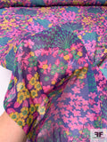 Vibrant Floral Printed Cotton-Poly Voile - Purple / Pink / Turmeric / Green