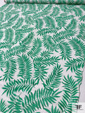 Tropical Leaf Printed Cotton Lawn with Slight Chintz Finish - Summer Green / White