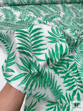 Tropical Leaf Printed Cotton Lawn with Slight Chintz Finish - Summer Green / White