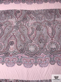 Ornate Paisley Printed Cotton-Silk Voile Panel - Pinks / Sky Blue / Black