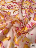 Ikat Animal Pattern Printed Cotton-Silk Voile Panel - Warm Yellow / Magenta / Caramel / Off-White