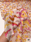 Ikat Animal Pattern Printed Cotton-Silk Voile Panel - Warm Yellow / Magenta / Caramel / Off-White