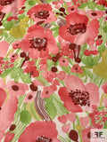Lush Floral Printed Cotton-Silk Voile - Deep Coral / Pink / Lime Green